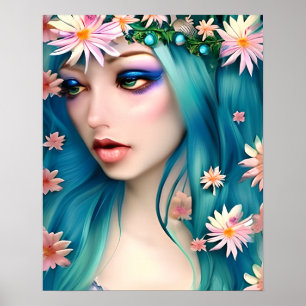 Ethereal Art   Beautiful Fairy with Blue Hair Poster
