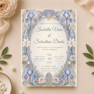 Ethereal Art Nouveau Iris Romance Wedding Invitation