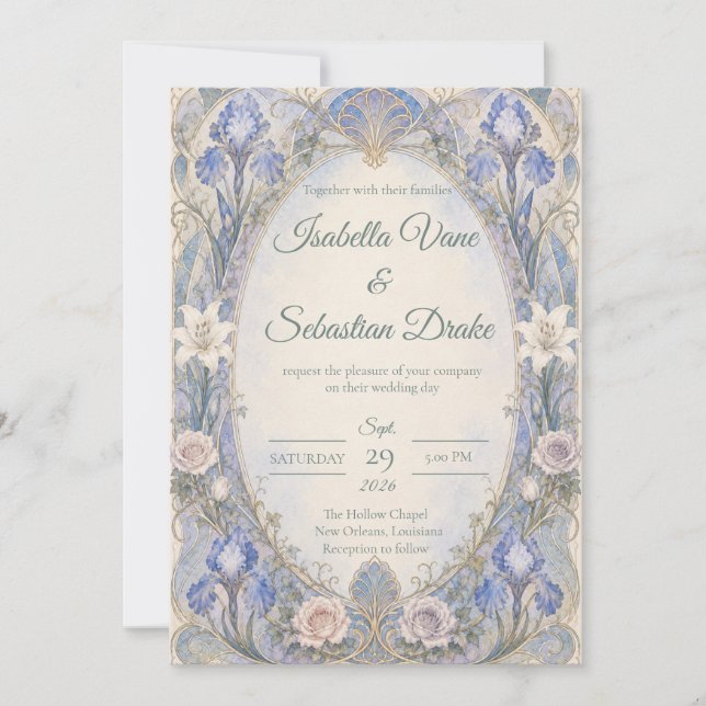 Ethereal Art Nouveau Iris Romance Wedding Invitation (Front)