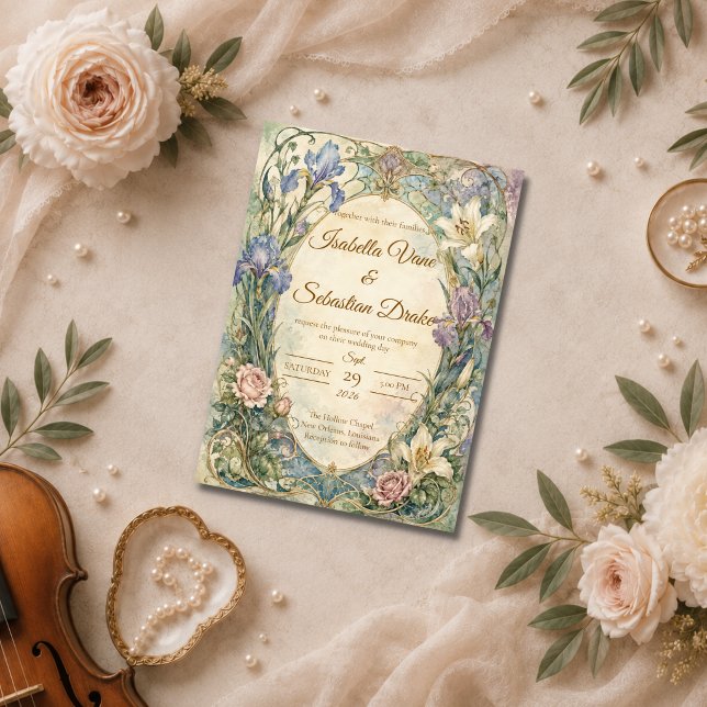 Ethereal Art Nouveau Iris Wedding Invitation (Creator Uploaded)