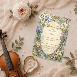 Ethereal Art Nouveau Iris Wedding RSVP Card
