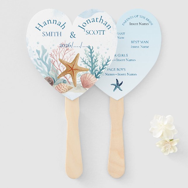 Ethereal Beach Starfish & Sand Dollar Wedding Hand Fan (Front and Back)