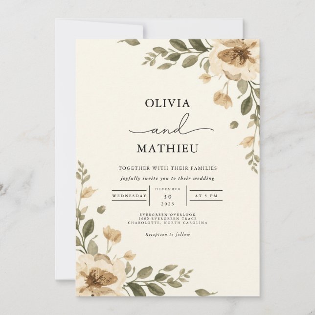 Ethereal Beige Floral Romance Wedding Invitation (Front)