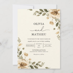 Ethereal Beige Floral Romance Wedding Invitation