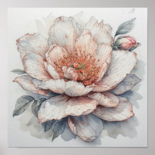 Ethereal Bloom: A Delicate Watercolor Study Poster