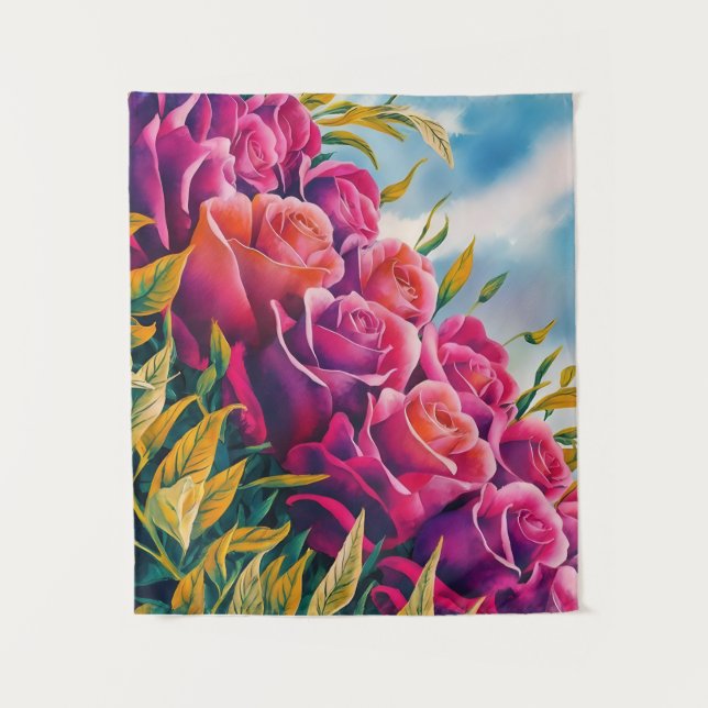 Ethereal Bloom: Abstract Watercolor Rose Symphony Tapestry (Front)