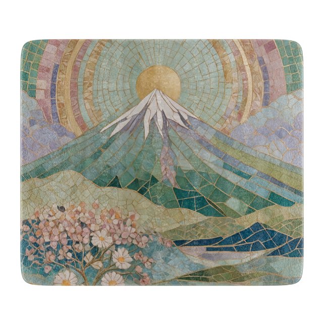 Ethereal Bloom: Pastel Mosaic Volcano in Spring Cutting Board (Front)