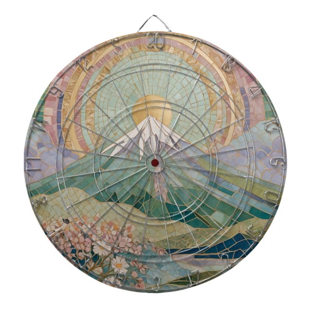 Ethereal Bloom: Pastel Mosaic Volcano in Spring Dartboard (Front)