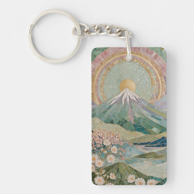 Ethereal Bloom: Pastel Mosaic Volcano in Spring Key Ring (Front)