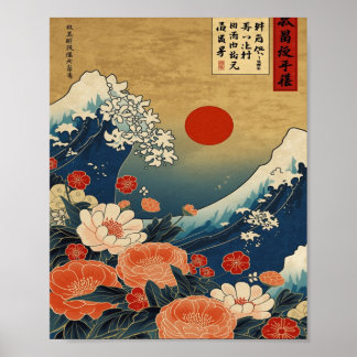 Ethereal Bloom: The Great Wave Reimagined Poster