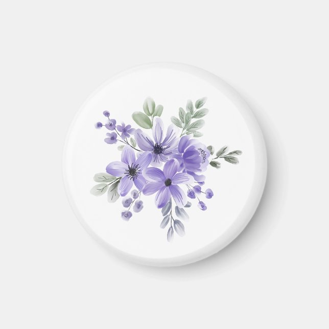 "Ethereal Blooms: Purple Watercolor Flower Bouquet Magnet (Front)