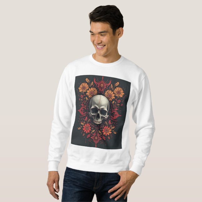 "Ethereal Blossoms: A Skull Amidst Flowers" Sweatshirt (Front Full)