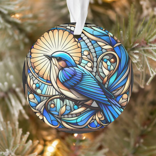 Ethereal Blue Bird Perched on Window Ornament (Tree)