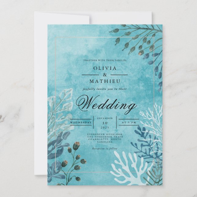 Ethereal Blue Bloom Wedding Invitation (Front)
