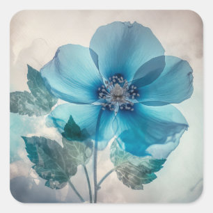Ethereal Blue Blossom Square Sticker