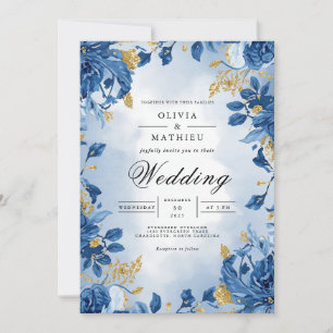 Ethereal Blue Botanical Flourish Wedding Invitation