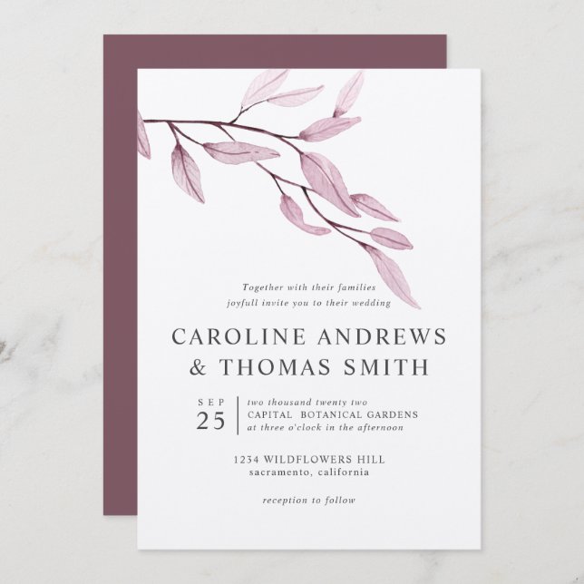 Ethereal Blue | Chic Botanical Leaves wedding Invitation (Front/Back)