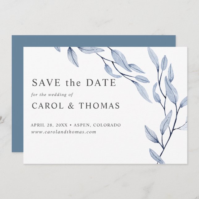 Ethereal Blue | chic botanical save the date Invitation (Front/Back)