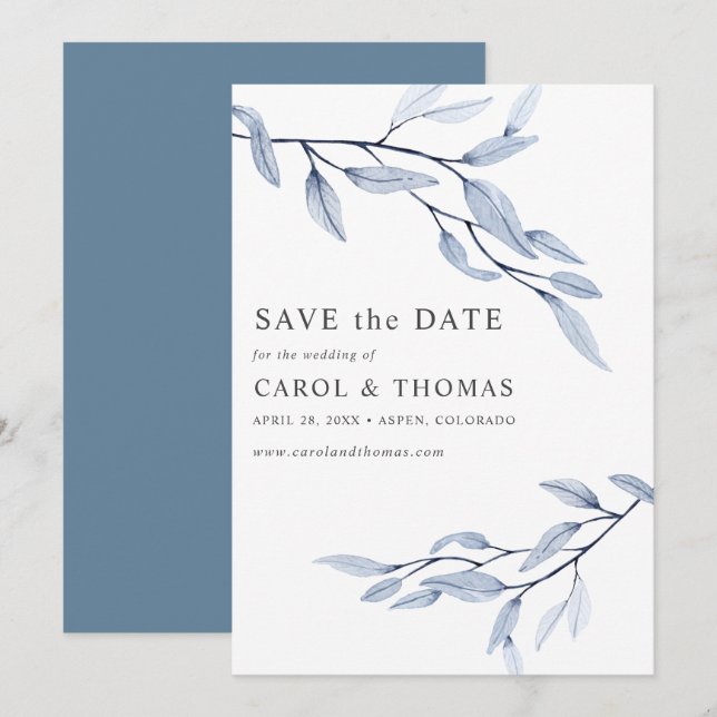 Ethereal Blue | chic VERTICAL save the date Invitation (Front/Back)