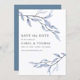 Ethereal Blue   chic VERTICAL save the date Invitation