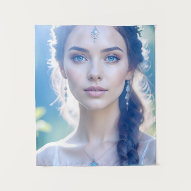 Ethereal Blue Eyes Woman Tapestry (Front)