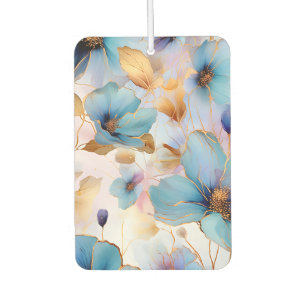 Ethereal Blue Flowers in Soft Pastels Alcohol Ink Car Air Freshener