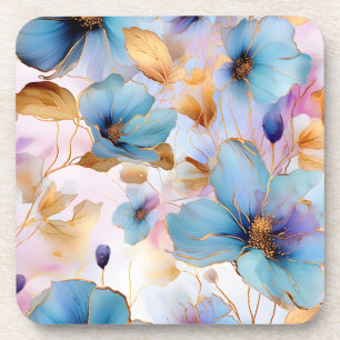 Ethereal Blue Flowers in Soft Pastels Alcohol Ink Coaster