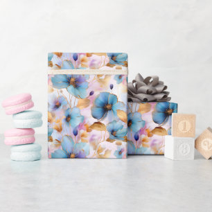 Ethereal Blue Flowers in Soft Pastels Alcohol Ink Wrapping Paper