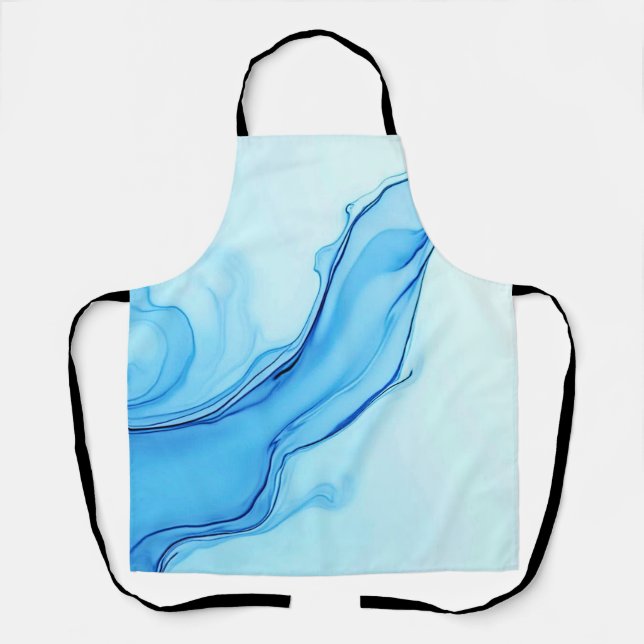 Ethereal Blue Liquid Art Swirls Apron (Front)