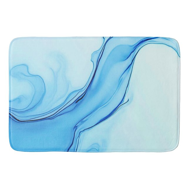 Ethereal Blue Liquid Art Swirls Bath Mat (Front)