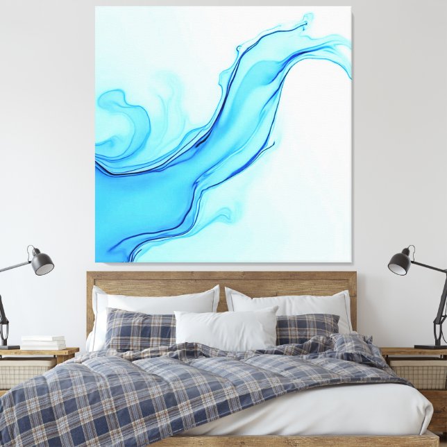 Ethereal Blue Liquid Art Swirls Canvas Print (Insitu(Bedroom))