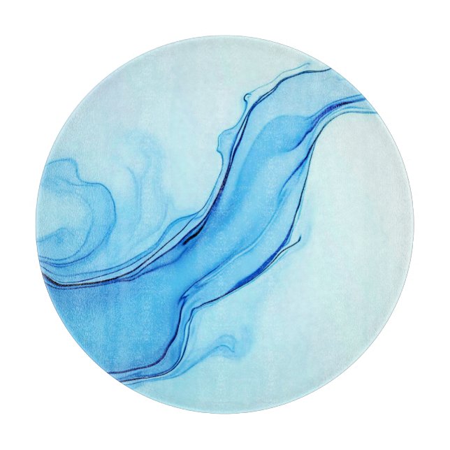 Ethereal Blue Liquid Art Swirls Cutting Board (Front)