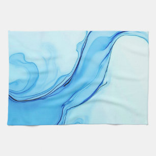 Ethereal Blue Liquid Art Swirls Tea Towel
