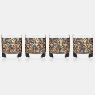 Ethereal Blue "Mesoamerican Motif" 12oz Rocks Glas Whiskey Glass