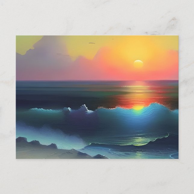 Ethereal Blue Ocean Water and Pink Sunset Postcard (Front)