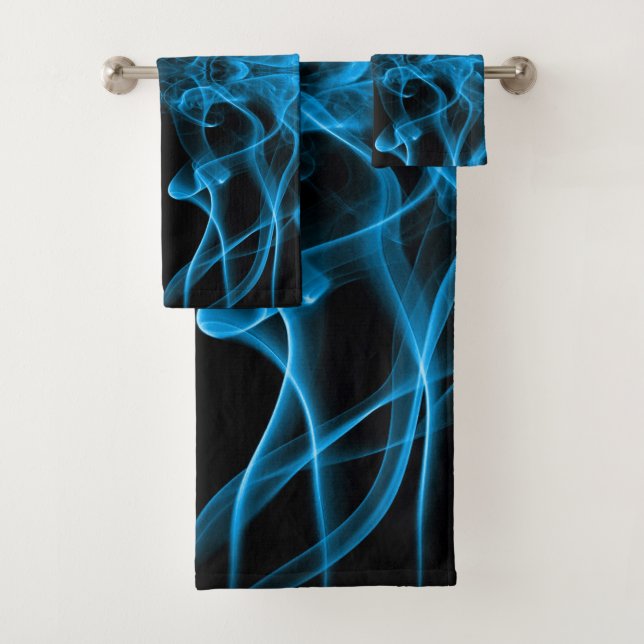 Ethereal Blue Smoke Abstract Art Bath Towel Set (Insitu)