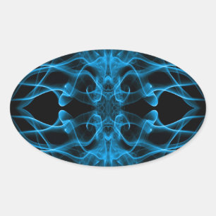 Ethereal Blue Smoke Abstract Art Oval Sticker