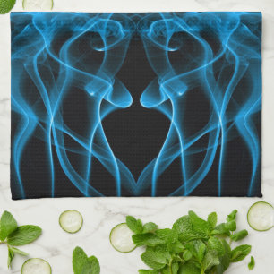 Ethereal Blue Smoke Abstract Art Tea Towel