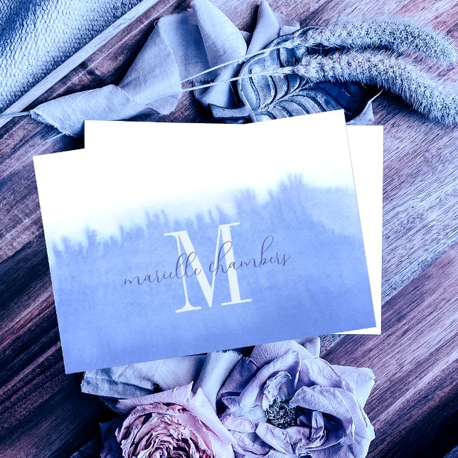 Ethereal Blue Watercolor Monogram  Card (Creator Uploaded)