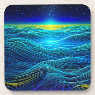 Ethereal Blue Waves and Ocean Sunset Coaster