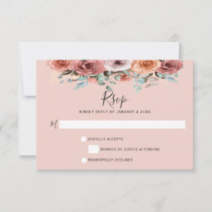 Ethereal Blush Peach & Blue Mint Floral RSVP Card