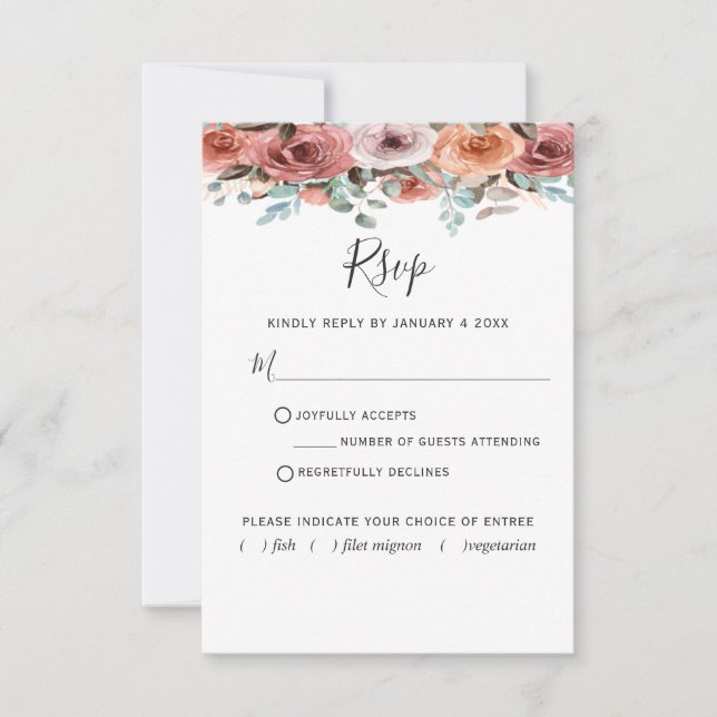 Ethereal Blush Peach Floral with/without meal RSVP Card (Front)