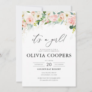 Ethereal Blush Pink Roses Baby Shower Invitation