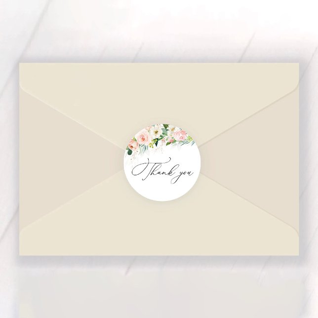 Ethereal Blush Pink Roses Bridal Shower Classic Round Sticker (Creator Uploaded)