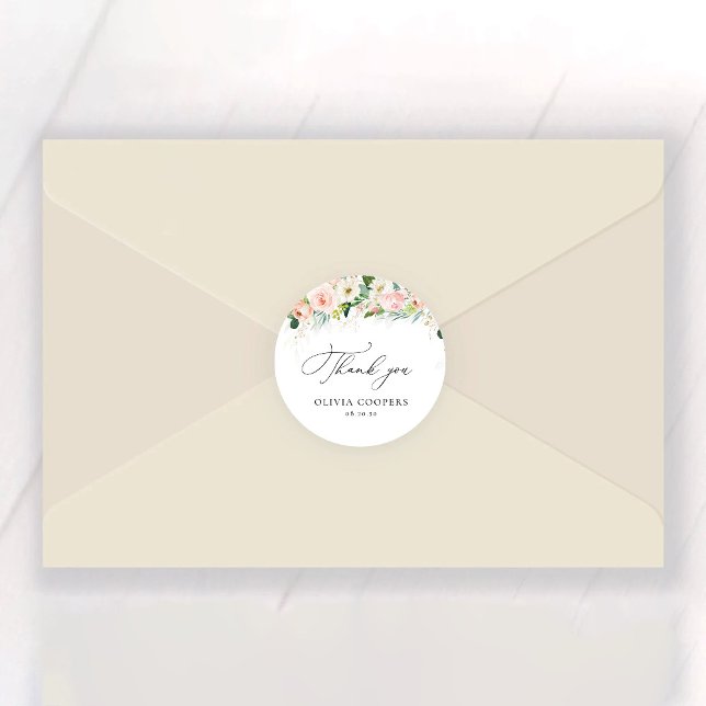 Ethereal Blush Pink Roses Bridal Shower Classic Round Sticker (Creator Uploaded)