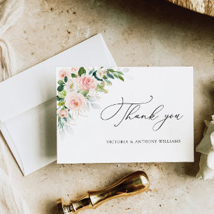 Ethereal Blush Pink Roses Bridal Shower Flat Thank You Card
