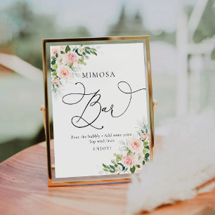 Ethereal Blush Pink Roses Mimosa Bar Sign