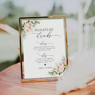 Ethereal Blush Pink Roses Signature Drinks Sign