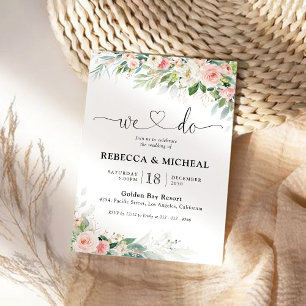 Ethereal Blush Pink Roses Wedding Ceremony Invitation