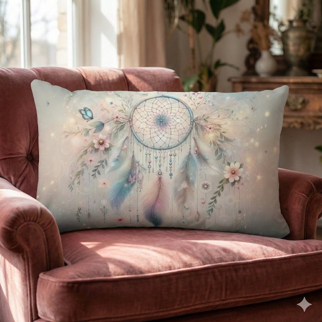 Ethereal Boho Dreamcatcher  Lumbar Cushion (Ethereal Boho Dreamcatcher Lumbar Pillow Mockup A)
